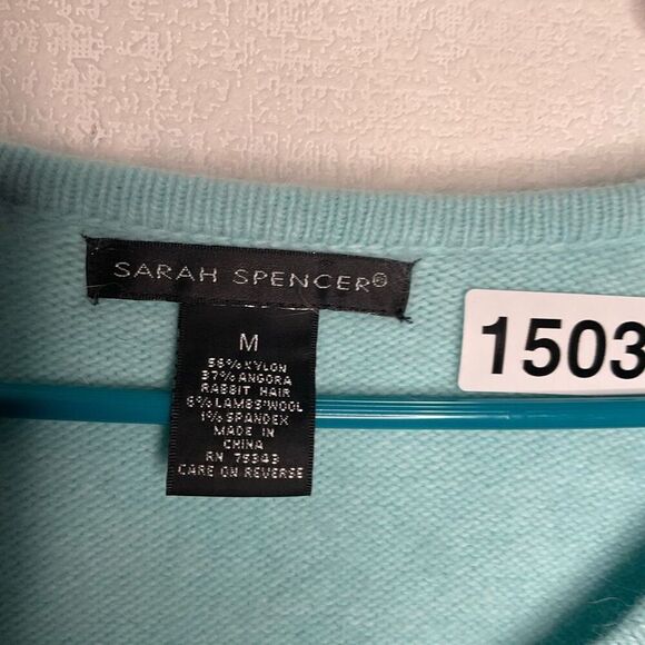 Sarah Spencer Sweater Womens Medium Blue V-Neck‎ Soft Angora Wool Preppy Office - Picture 10 of 12